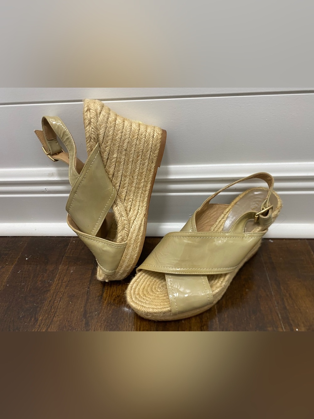 Bettye Mullere Womens Beige Espadrille Wedge Sandals - Slingback Platform